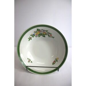 Tamaka Stoneware Christmas Bowl Holly Berry Ornament Design Green Rim